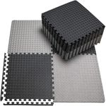Nasmodo 4-16 pcs 1 Inch/25mm Gym Floor mat for Heavy Workout Puzzle mat Home Exercise, Gym Equipment mat Interlocking Eva Foam Flooring Rubber Tiles Yoga, Kids (6 pcs, Black Grey)