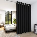 Deconovo Extra Large Room Divider Curtains for Office (15ft Wide x 9ft Tall, 1 Panel, Black) Blackout Curtains for Sliding Door, Room Darkening Drapes, Thermal Curtain, Grommet Top