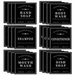 KSIWRE 24PCS Waterproof Soap Labels for Bottles,Shampoo Dispenser Label for Bathroom Organization,Removable Self-Adhesive Stickers for Hand Soap,Dish Soap,Conditioner,Body Wash,Mouthwash (Black,3"x3")