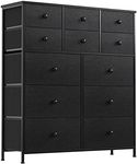 REAHOME Dresser for Bedroom with 12 Drawers, Chest of Drawers, Steel Frame, Wooden Top, Large Capacity Organizer Tower Living Room Entryway Office, Black Grey