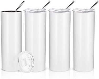 PYD Life Sublimation Blanks Skinny Tumbler 20 OZ Straight Stainless Steel Tumbler with Metal Straw for Mug Tumbler Heat Press Machine Sublimation Printing 4 Pack