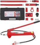 4 Ton Porta Power Kit, Portable Hydraulic Jack with 3.9 Ft/1.2 m Oil Hose, Auto Body Frame Repair Kit with Storage Case for Car Repair, Truck, Farm，Portable Storage Box with Blow Molding,Red