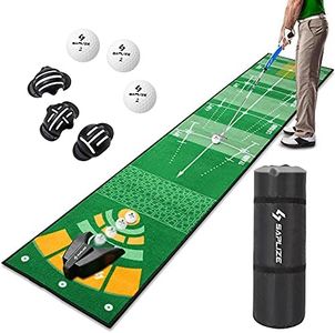SAPLIZE Golf Putting Training Mat with Auto Ball Returner Bundle, 20 in X 10 ft, 3 Golf Balls and Golf Ball Line Marker Tools Included, Anti-Slip Backing Indoor/Outdoor Golf Putting Green