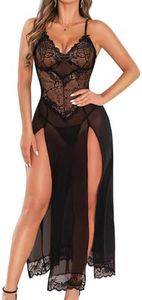 RSLOVE Lingerie Sexy Nuisette Femme Robe au Genou Vêtements de Nuit Robe sans Manches Noir S