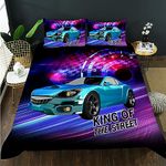 AILONEN Sport Car Duvet Cover Sets Twin Size, Blue Race Car and Speed Dial Bedding Set,Extreme Sports Comforter Cover Set for Kids Boys,1 Quilt Cover 2 Pillowcases 3 Piece