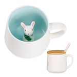 BigNoseDeer Easter Bunny Mug Cute Mugs with 3D Rabbit Inside Tea Cup Ceramic Coffee Mug with Spoon and Lid Easter Gifts for Women Kids 13.5oz