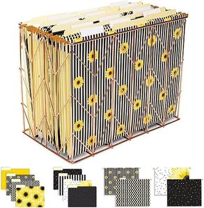 Global Printed Products Deluxe Designer Hanging File Folder Kit, Includes Metal Hanging Basket, 12 Hanging Folders, 24 File Folders, 1/3 Cut Tab, Assorted Positions, Letter Size (Sunflower)