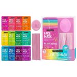 Freeman Facial Love To Mask Variety Pack: Oil Absorbing Clay, Detoxifying Charcoal, Clearing Peel Off, Hydrating Gel Cream, Exfoliating Scrub (14 Piece Kit with Bonus Buffer and Headband)