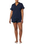 Amazon Essentials Women's Cotton Modal Piped Notch Collar Pyjama Set (Available in Plus Size), Navy, XL