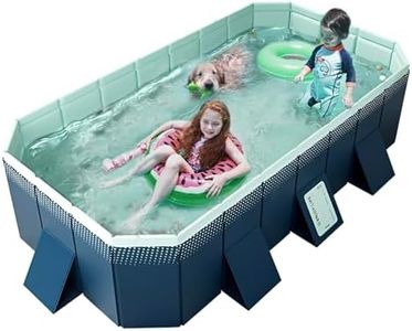 Foldable Non-Inflatable Kids' and Adults' Outdoor Swimming Pool - Hard Plastic Shell, Portable PVC Pool with MDF Interior - Collapsible Bathing Tub (112.6" x 65.7" x 19.7")