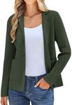 Women's Buttons Work Office Blazer Casual Business Jacket Suit with Pockets(L, Army Green)