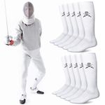 Glitopper 5 Pairs Fencing Socks for Epee Sabre and Foil White Cotton Knee High Socks Comfortable Support Athletic Socks for Men Boys