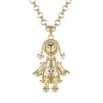 3D Gold Rag Doll Pendant Necklace Multi-Colored Stones 5.5mm Gold Belcher Chain- 22 inches Moving Arms, Legs, and Head Luxurious Detailing Pendant: 60mm x 40mm| High-Polished Finish Weight: 44g