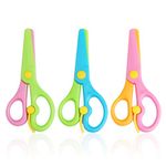 kuou 3 Pcs Children Safety Scissors Set, Toddler Scissors Age 3 Spring Loaded Plastic Preschool Scissors Pre-School Training Toys DIY Christmas Gifts Children's Scissors for Ease of Cutting