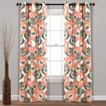 Lush Decor Julie Floral Insulated Grommet 100% Blackout Window Curtain Panels, Pair,38" W x 95" L, Coral & Gray - Spring Floral Curtains - Blackout Curtains For Living Room, Bedroom, & Dining Room