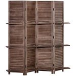 HOMCOM 4 Panel Room Divider with Display Shelf, 5.6 Ft Folding Privacy Screen, Portable Freestanding Partition Wall Divider for Home Office, Walnut Brown