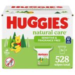 HUGGIES Baby Wipes, Huggies Natural Care Sensitive, UNSCENTED, Hypoallergenic, 3 Refill Packs, 528 Count