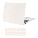 MOSISO Compatible with MacBook Air 13 inch Case 2022-2018 Release A2337 M1 A2179 A1932 Touch ID, Anti-Fingerprint Meander Texture PU Leather Coated Plastic Hard Shell&Keyboard Cover, Beige