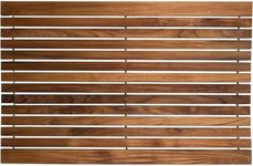 Nordic Style Teak Shower and Bath String Mat - Indoor and Outdoor Use - Non-Slip Wooden Platform for Sauna, Pool, Hot Tub Flooring Decor and Protector (31.4" x 19.6", Oiled Finish w/ Rubber Footing)