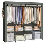 SONGMICS Portable Closet, Wardrobe Closet Organizer with Cover, 4 Hanging Rods and Shelves, 4 Side Pockets, 17.7 x 66.9 x 65.7 Inches, Large Capacity for Bedroom, Living Room, Laurel Green URYG094C02