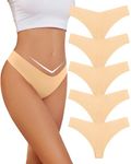 VOENXE Seamless Women Underwear Thongs,V Waisted No Show Ladies Panties,Nude