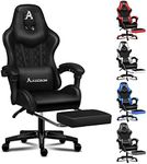 ALFORDSON Gaming Chair with Footrest and Lumbar Cushion, Ergonomic Computer Office Chair with 150° Recline, High Back Leather Video Game Desk Chair SGS Listed Gas-Lift, 180 kg Capacity (Ethan Black)