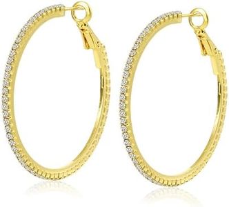 Kainier Gold Hoop Earrings for Women with Zircon Stones Hypoallergenic Sterling Silver Post Lightweight Hoops Jewelry 20mm–70mm Large Gold Hoops Trendy Rhinestone Statement Earrings Gift for Her