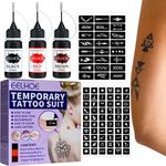 CeFurisy Temporary Tattoo Set, Freehand Fake Tattoos with 3 Colors Fruitty Ink and 84 Patterns Adhensive Stencils Body Tattoo Markers DIY Tattoos and Ideal Gift