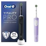 Oral-B Vitality Pro 2x Electric Toothbrushes For Adults, 2 Toothbrush Heads, 3 Brushing Modes Including Sensitive Plus, 2 Pin UK Plug, Black & Purple