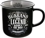 Pavilion Gift Company - Husband The Legend - Ceramic 13-Ounce Campfire Mug, Double Sided Coffee Cup, Coffee Mugs for Guys, 1 Count (Pack of 1), 3.75” x 5” x 3.5”, Black/Gray