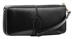 Heshe Women's Long Wallets Money Clip Card Case Holder Large Capacity Purse Clutch for Ladies with Wrist Strap (Black-E)