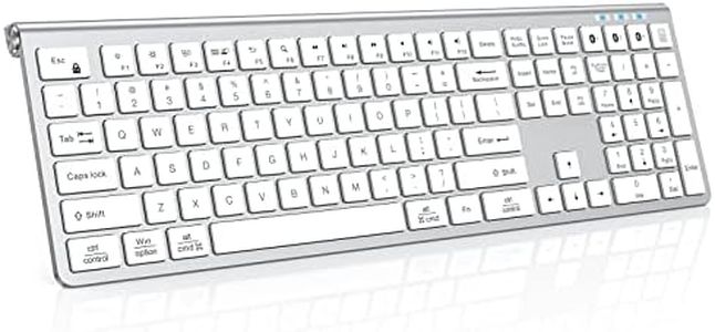 Multi Device Bluetooth Keyboard, Rechargeable Wireless Keyboard, Lekvey 3-in-1 Slim Keyboard with Number Pad, Full Size Bluetooth Keyboard for Mac, MacBook Air/Pro, iPad, Windows Tablet Laptop, Silver