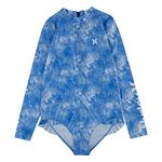 Hurley Girls' Long Sleeve One Piece Rash Guard Swimsuit, Medium Blue, XL