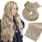 Moresoo Human Hair Clip in Extensions Seamless PU Clip in Hair Extensions Human Hair Ash Blonde with Blonde Remy Human Hair Extensions Clip in 18 Inch 7pcs/120g