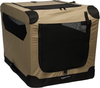 Amazon Basics Portable Travel Crate, Tan, Small