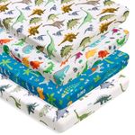 4 Pack Baby Boy Pack N Play Mini Crib Sheets Set Soft Fitted Dinosaur Theme Baby Boy Mattress Covers Breathable Toddler Sheets for Infant or Newborn (Dinosaur, Pack N Play Mini Crib Sheets)