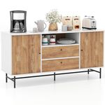 COSTWAY Buffet Sideboard, Large Storage Cabinet with 2 Sliding Tambour Doors, 2 Drawers, Open Shelf, 5 Metal Legs, Cable Hole and Anti-tipping Device, TV Stand Console Table for TVs up to 65 Inches