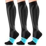 CAMBIVO 3 Pairs Compression Socks for Women and Men(20-30 mmHg), fit for Running, Flight, Travel, Pregnancy, Nurses, Circulation and Recovery - (Blue, Large-X-Large)