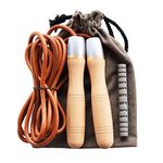 Ahomie Jump Rope, Premium Leather Skipping Jumping Ropes, 360-Degree Bearing and Pure Wood Handles, for Gym & Home Fitness Workouts (Silver-0)