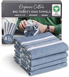 Country Trading Co. Big Thirsty Dish Towels - Organic Cotton Super Absorbent Kitchen Towels, Set of 4 – Soft Weave Machine Washable Tea Towels - 25” x 19” (Blue)