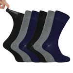 IOMI Footnurse - Mens 6 Pairs Cotton Non Elastic Diabetic Socks With Honeycomb Top (6-11, Black/Navy/Grey)