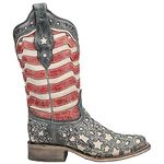 CORRAL Women's A3758 Inlay Square Toe Handcrafted Western Boots, Blue Jean Stars and Stripes, Size: 6, Width: M (A3758-LD-M-6)