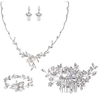 EVER FAITH Parures Fleur Feuille Filigrane Zircon Perle Collier Boucles D'oreilles Bracelet Epingle à Cheveux 4PCS Ensemble