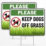 2PC Keep Dogs Off Lawn Sign with Stake, 17 Inches by 13 Inches - Corrugated Plastic - Please Keep Dogs Off Grass Sign - Curb Dog Repellent