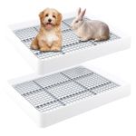 2 Pcs Rabbit Large Litter Box with Grate, Guinea Pig Training Litter Box for Cage, Rectangular Rabbit Litter Pan Pet Toilet for Rats, Hamsters, Small Animals (14.5 x 11.8 x 2.6 Inch)