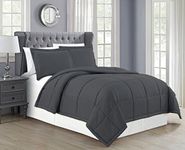 Mk Collection 3pc Full/Queen Down Alternative Comforter Set Solid Charcoal/Dark Grey New