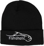 Fishoholic Fishing Beanie - Watch Skull Cap - Stocking Hat - Embroidered Logo - Great Gift for Men Father (R) Fishaholic (Beanie_Blk)