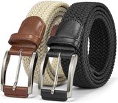 BOSTANTEN Stretch Belts for Men 2 Pack Braided Woven Belts Men 1 3/8", Gift for Golf Pants Casual Shorts Jeans