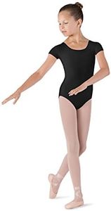 Bloch Dance Girls Dujour Microlux Short Sleeve Leotard, Black, 12-14