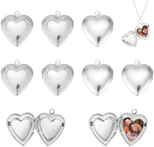 UNICRAFTALE 8pcs 4 Styles 304 Stainless Steel Photo frame Charms Shell Heart and Flat Round with Flower Charms Locket Pendants for DIY Jewelry Making Hole 1.5-2mm, 22.5mm, Non-Precious Metal